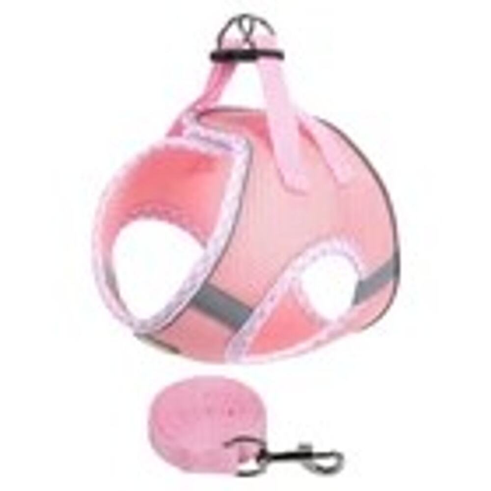 Baby Pink Gingham XS Step In Dog or Cat Harness and Pink Leash Set 12"-13"  0287